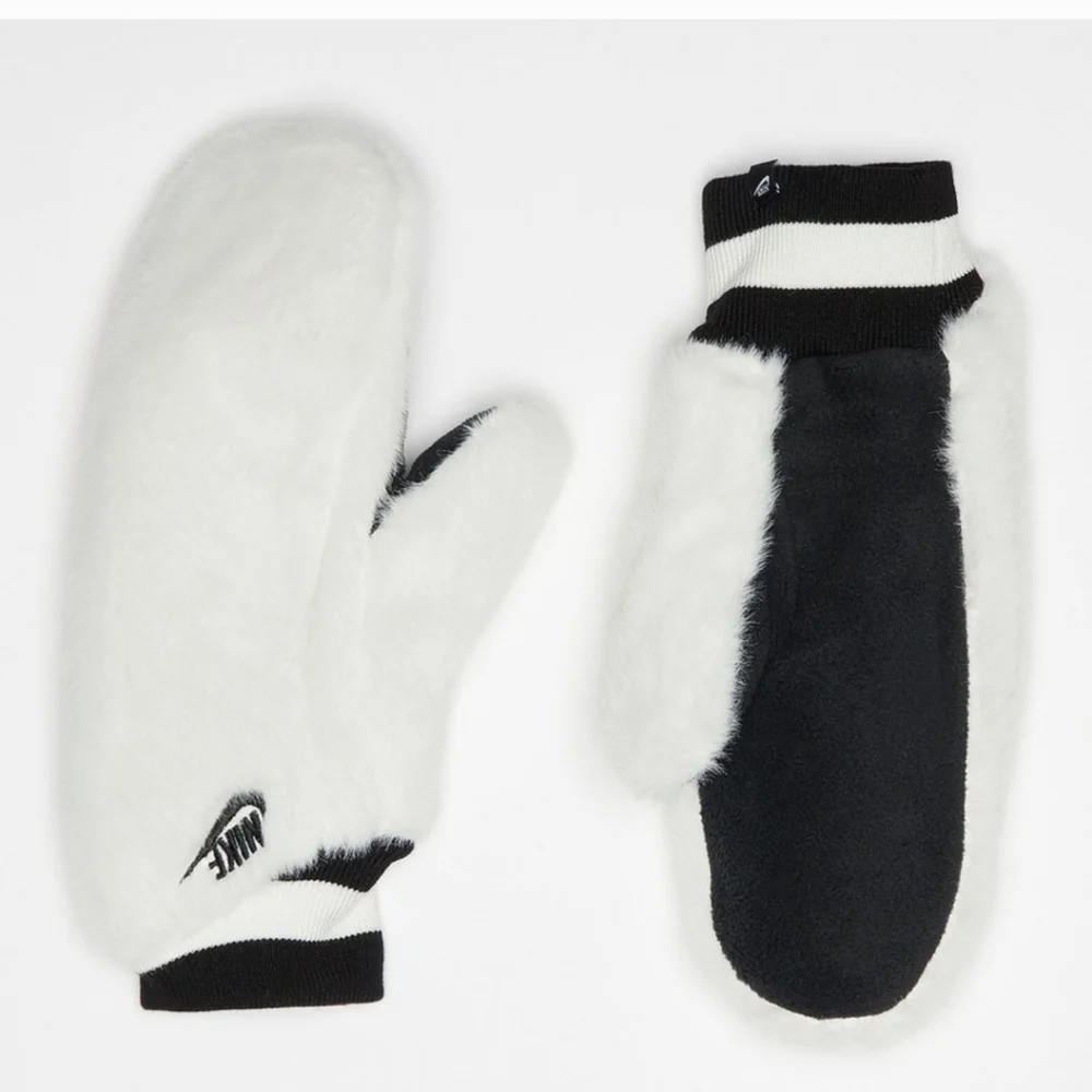 Nike White Faux Fur Mittens Size XS-S